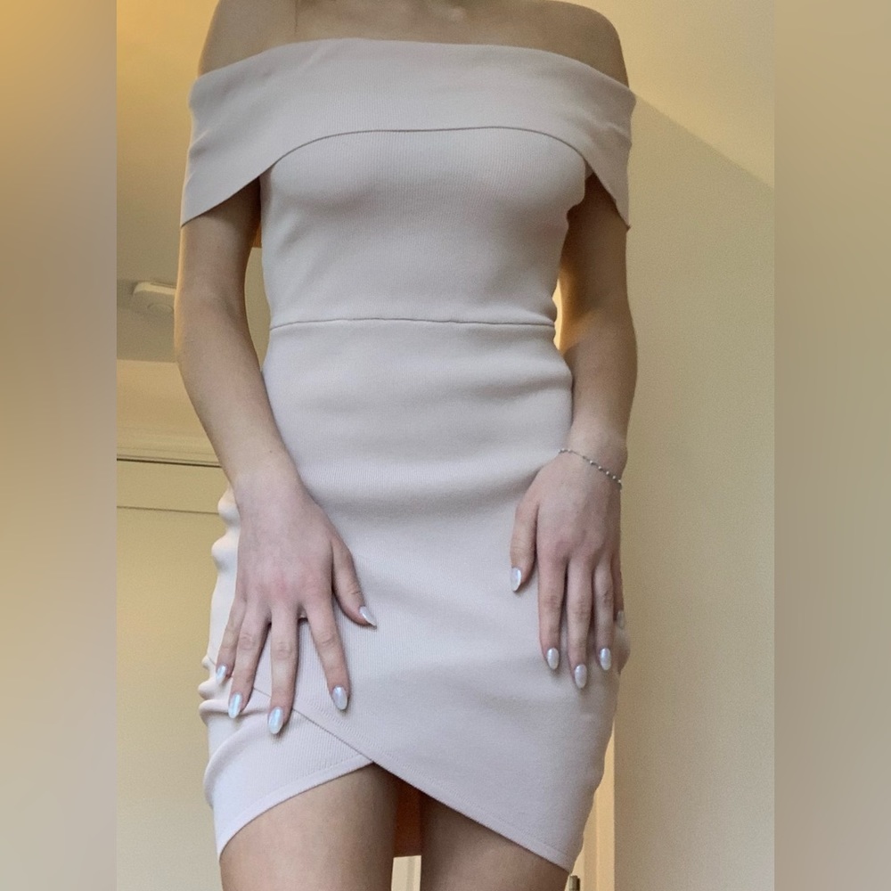 Hello Molly pale pink body con ribbed midi dress.